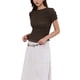 thumbnail image 4 of INSPIRE CHIC Top con Nido de Abeja para Mujeres Y2K Cuadros Manga Corta Cuello Redondo Volantes Fruncidos Camiseta M Marrón Oscuro, 4 of 6