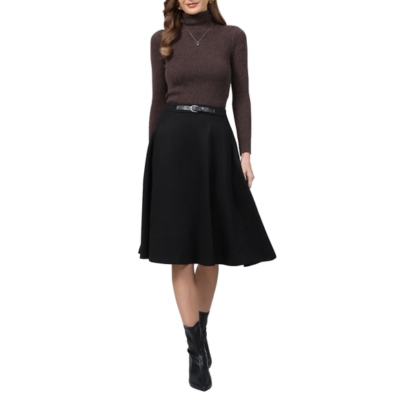 Falda de Ante Sintético de Cintura Alta para Mujer INSPIRE CHIC, Casual de Negocios, Línea A, Midi, 2XL Negro