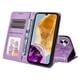 thumbnail image 4 of Funda tipo cartera FOXDOCK para Samsung Galaxy M15 5G , diseño girasol en relieve, cuero PU, cierre magnético, soporte y tarjetero, 4 of 5