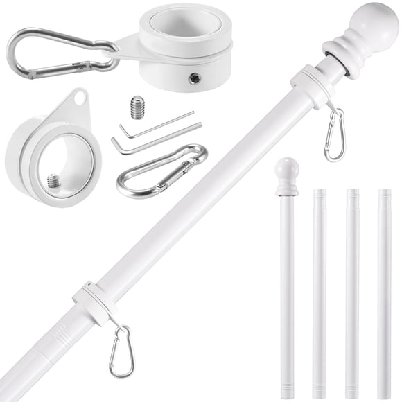 Kit de asta para bandera BONWIN de 1,5 m de acero inoxidable blanco para montaje en pared