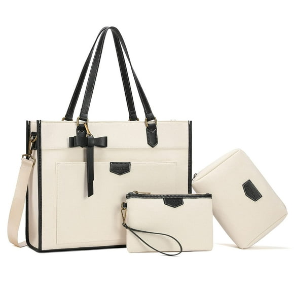 Bolsa de lona Keyli para ordenador portátil para mujer de 15,6 pulgadas, color blanco