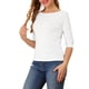 thumbnail image 4 of INSPIRE CHIC Camisetas de Mujer Mangas al Codo Cuello Barco Ajuste Ceñido Casual Camisetas Blancas XS, 4 of 7