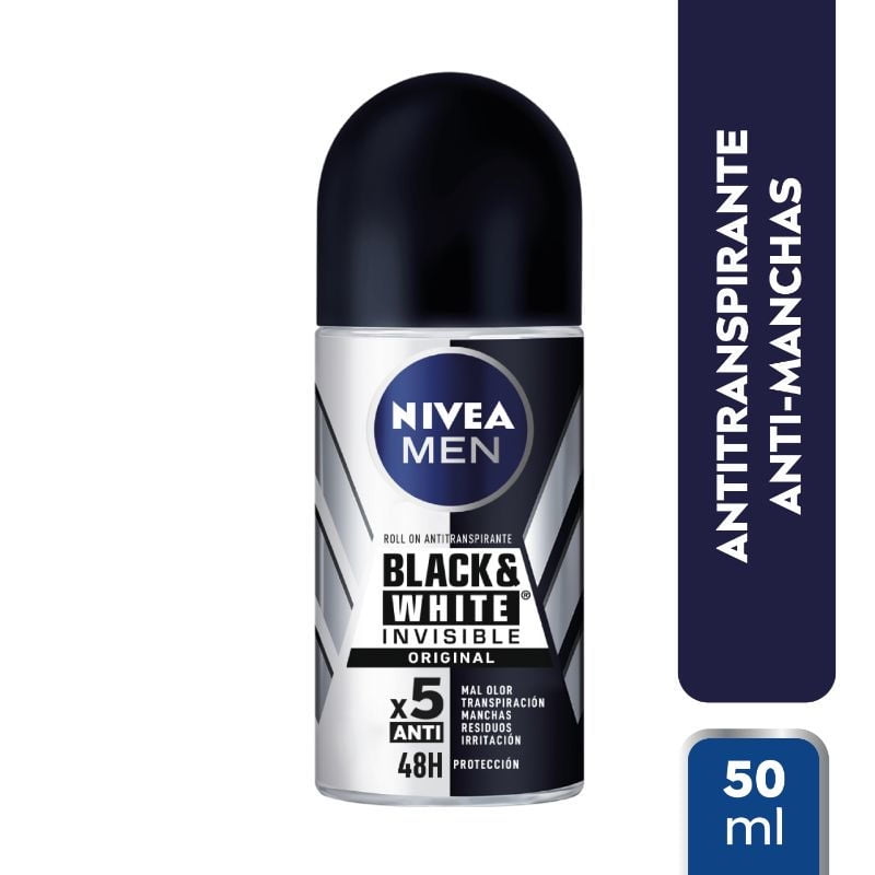 Desodorante Hombre Roll On Invisible For Black & White Power Frasco. 50 ml Nivea