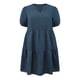 thumbnail image 4 of Vestido de Cuadros Vichy para Mujer de Talla Grande GRACE & GRANDEUR con Escote con Muescas, Manga Abullonada, Midi, Escalonado, Casual, Primavera Verano con Bolsillos 4X Azul Marino, 4 of 6