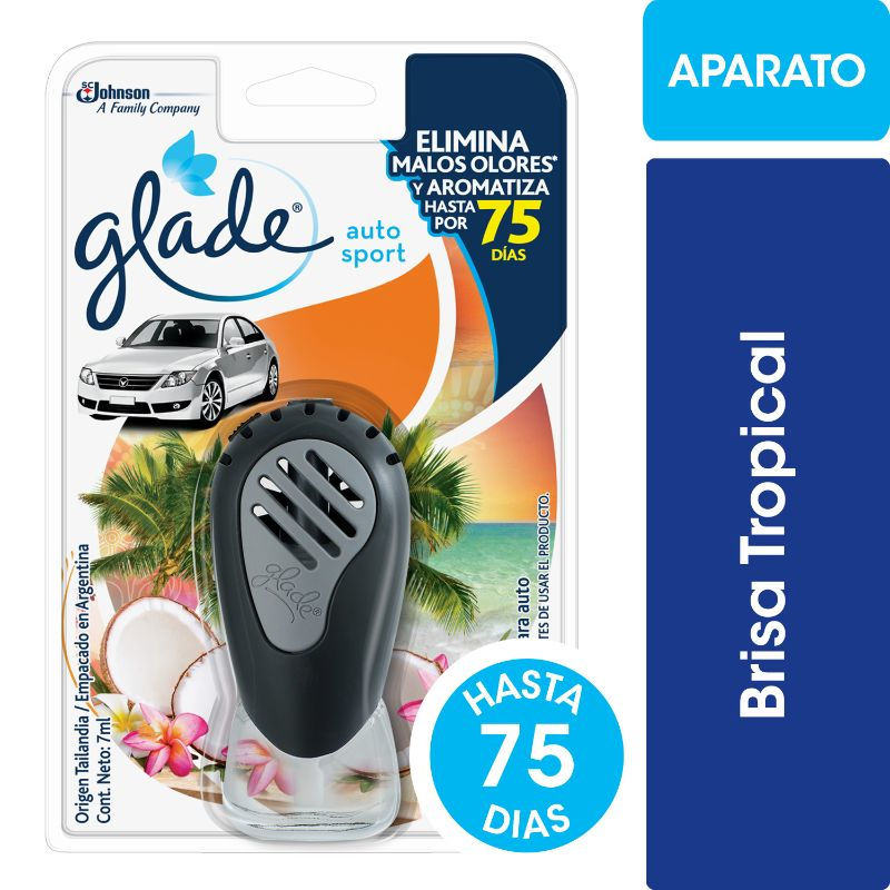 Aromatizante Autosport Brisa Tropical Aparato + Repuesto 7 ml Glade