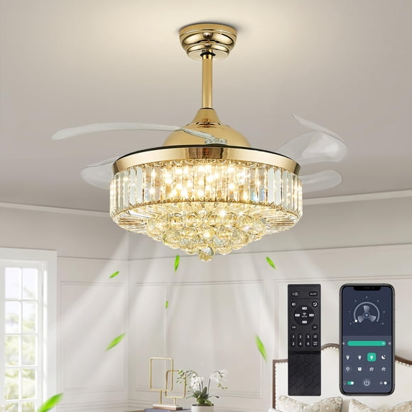 Ventilador de techo CROSSIO 107 cm dorado con LED retráctil 120 V