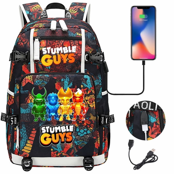 Stumble Guys Backpack Teenager Students School Bag USB Charging Port Laptop Bag Cartoon Nylon Rucksack Boys Bookbag Mochila
