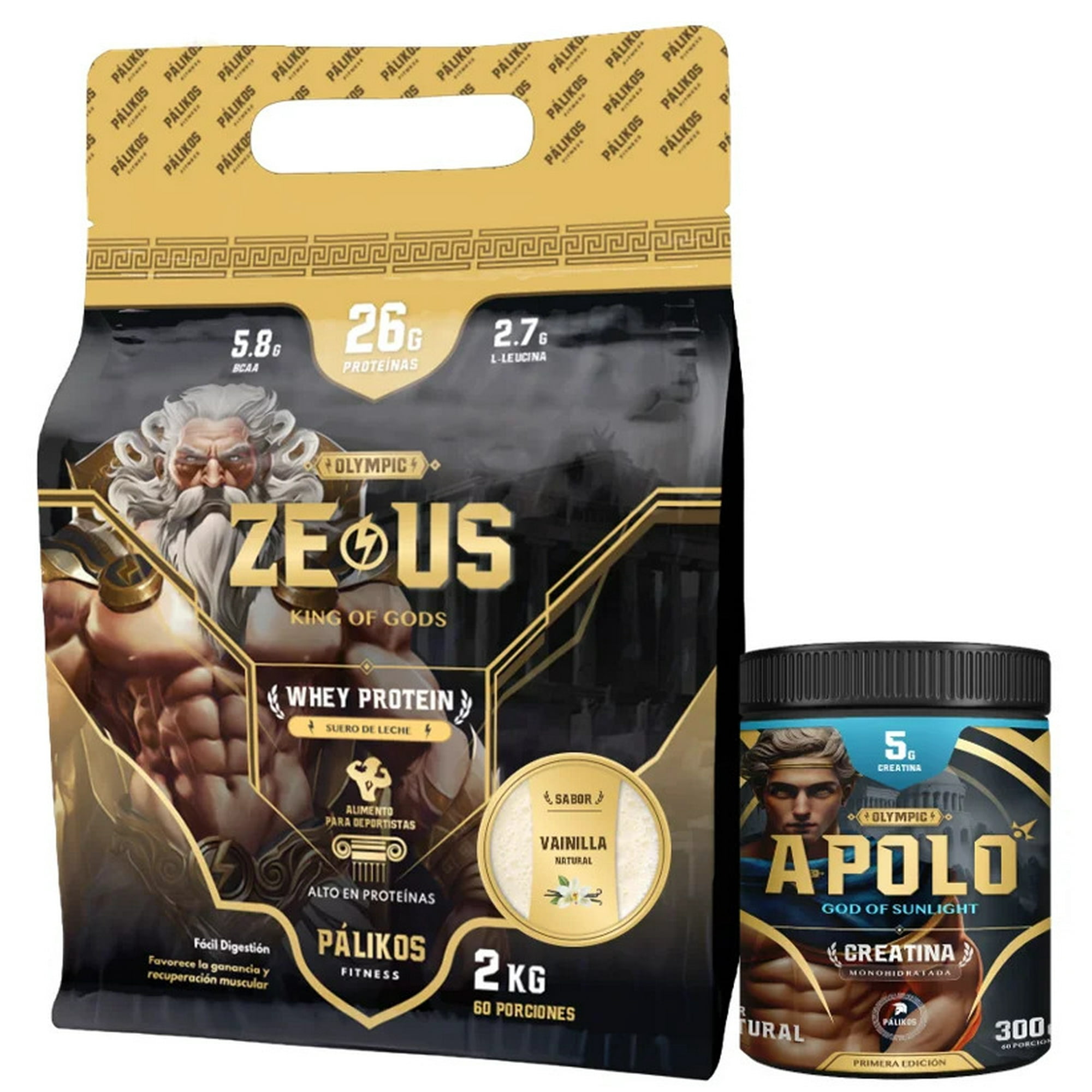 Palikos Fitness - 100% Whey Protein Zeus 2kg Doypack Vainilla +creatina Apolo 300g