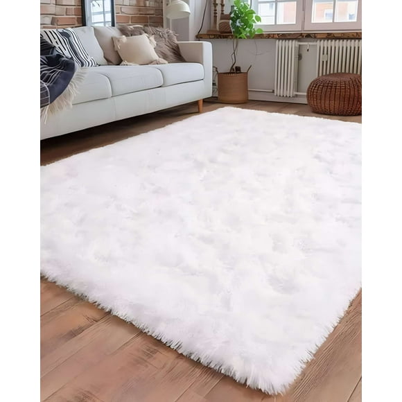 Alfombra peluda Suave 180 x 200 cm Primera Calidad Blanco