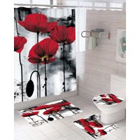 Mylhogar - Juego 5 Piezas Con Cortina De Baño De Tela Poliéster Y Forro De Ducha De Plástico