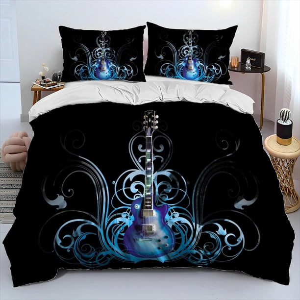 v2063 Bed Sheets Guitar bedding set Soft duvet cover set Duvet cover Pillowcase - piece set Suitable for children Adult xcm 3-Piece Bedding Set (1 Duvet Cover + 2 Pillow Shams) Bed Sheets ju2063