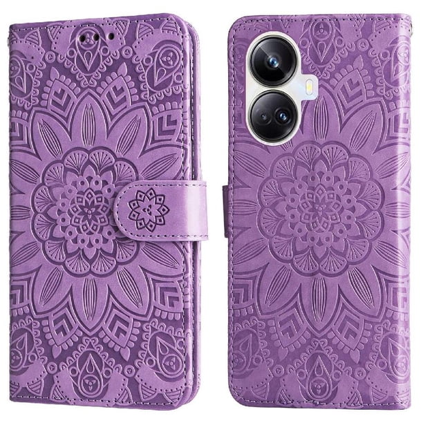 Funda tipo cartera FOXDOCK para Realme 10 Pro Plus , diseño girasol en relieve, cuero PU, cierre magnético, soporte y tarjetero