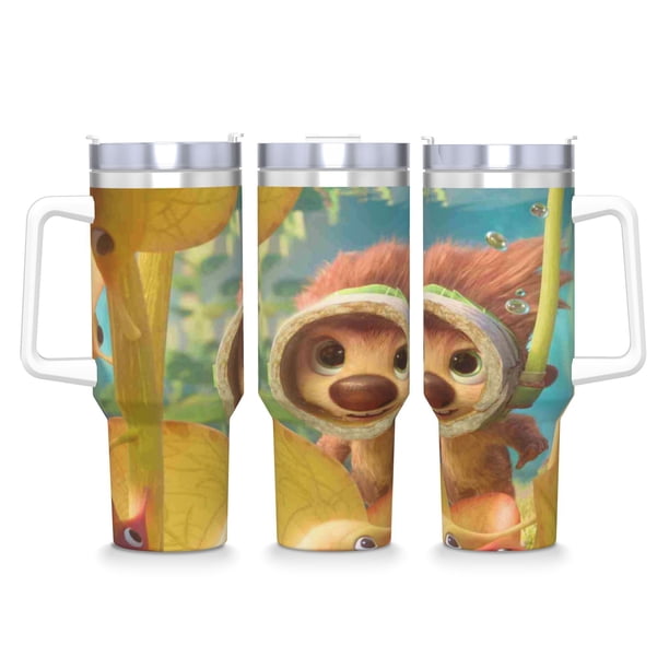 Pookoo Vaso aislado de acero inoxidable con asa, diseño temático, regalo para familia, amigos y fans; incluye pajita y encaja en el portavasos estándar, 40 oz