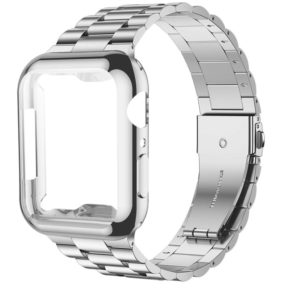 Correa de reloj iiteeology compatible con Apple de 44 mm con funda plateada