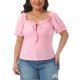 thumbnail image 1 of Agnes Orinda Blusa de Mujer Talla Grande Bordado de Ojal Cuello Cuadrado Lazo Frontal Manga Corta Verano Blusa Corta Linda 3X Rosa, 1 of 6