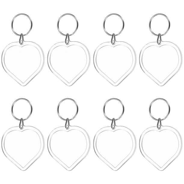 UXxcell 8Pcs Llavero de Marco de Fotos, 5 x 5cm / 1.97 x 1.97 Pulgadas Forma de Corazón Acrílico Llaveros Personalizados en Blanco para Bricolaje Recuerdos Aniversario Vacaciones