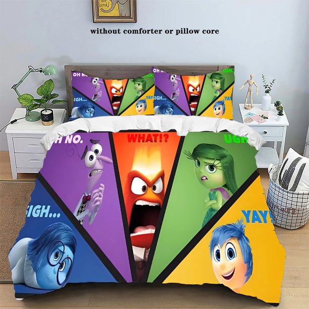 Cartoon Inside Out Duvet Cover Pillowcase, Boy & Girl Large King Bedding Set, Home Bedroom Quilt Set