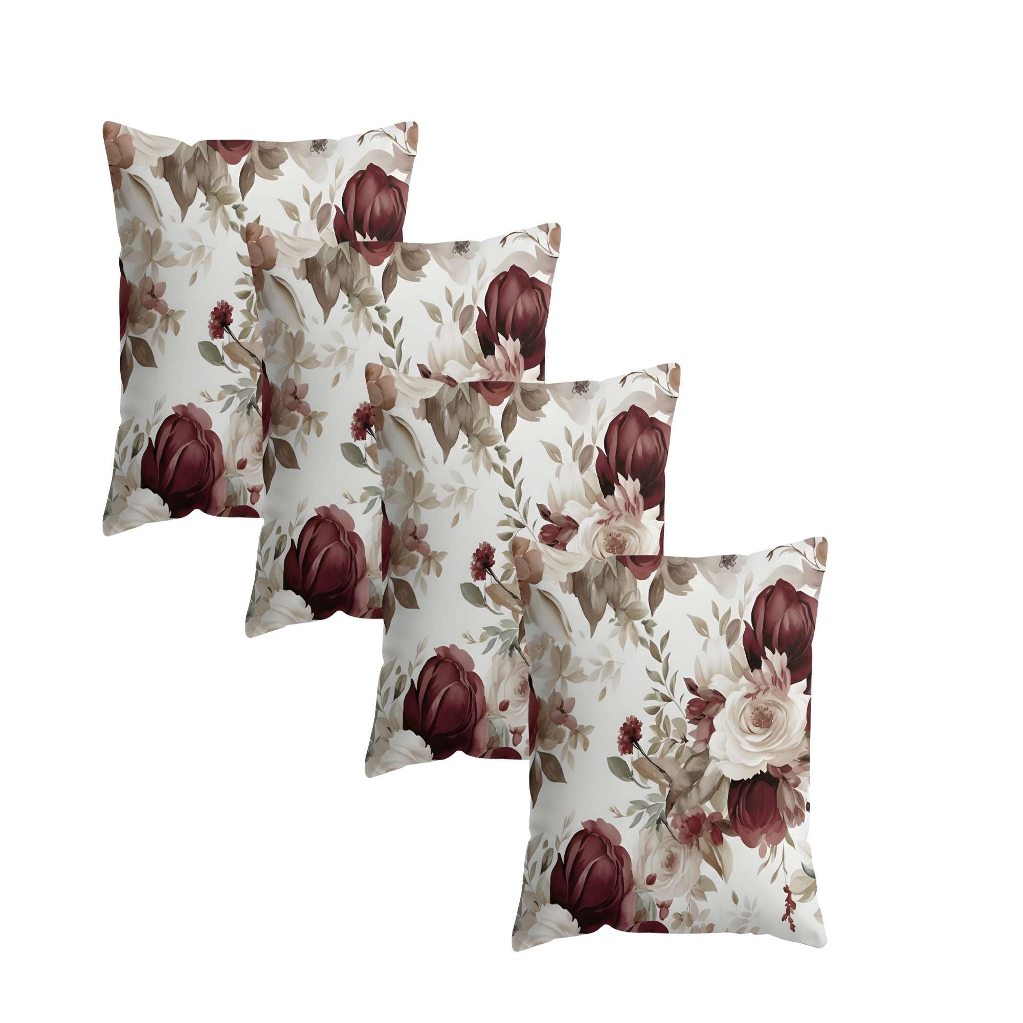 Genérico - Pack De 4 Fundas De Cojin Floreadas 45x45 Blanco 01