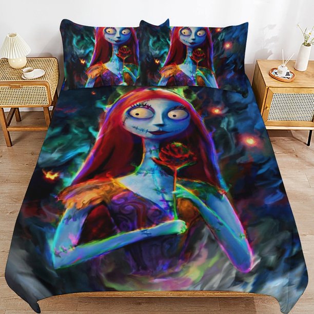 Nightmare Before Christmas Bedding Set Duvet Cover Comfortable and Lightweight Cartoon Bedding 3 Piece Bed Set