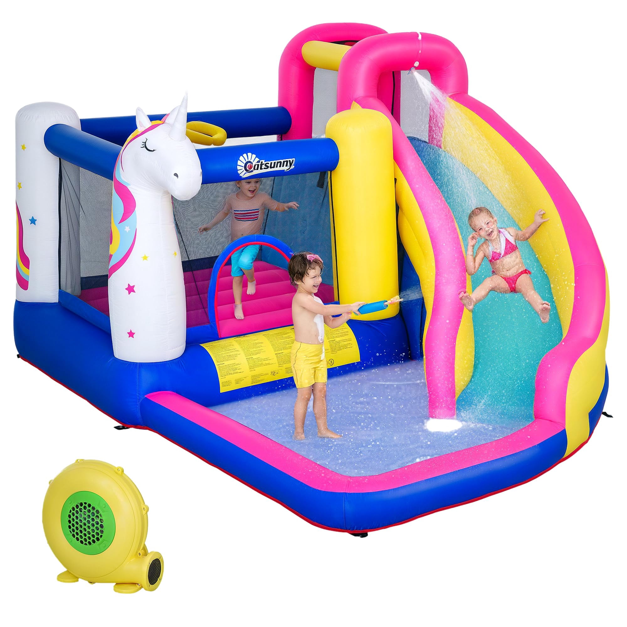 Outsunny - Casa Inflable Con Tobogán De Agua, Trampolín Y Piscina
