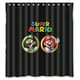 thumbnail image 1 of Adorable cortina de ducha con imagen de dibujos animados de Super Mario, juego de cortina de baño con ganchos, tamaño 66 x 72 pulgadas, 1 of 3