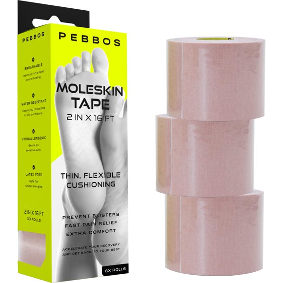 Cinta adhesiva Moleskin Pebbos, 3 rollos de 5 cm x 5 m, para prevenir ampollas