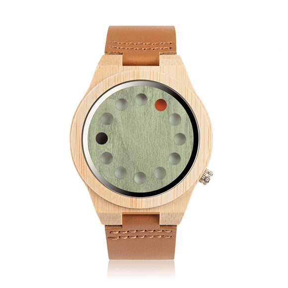 Reloj BOBO BIRD con temporizador de madera de bambú con 12 agujeros y correa de piel para hombre