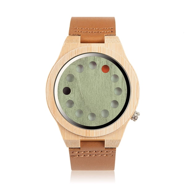 Reloj BOBO BIRD con temporizador de madera de bambú con 12 agujeros y correa de piel para hombre