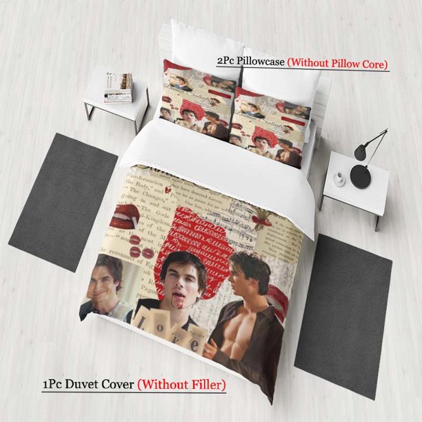 Damon Salvatore Vintage Collage Pattern Three-Piece Set Soft and Comfortable Bedding Suitable for All Seasons