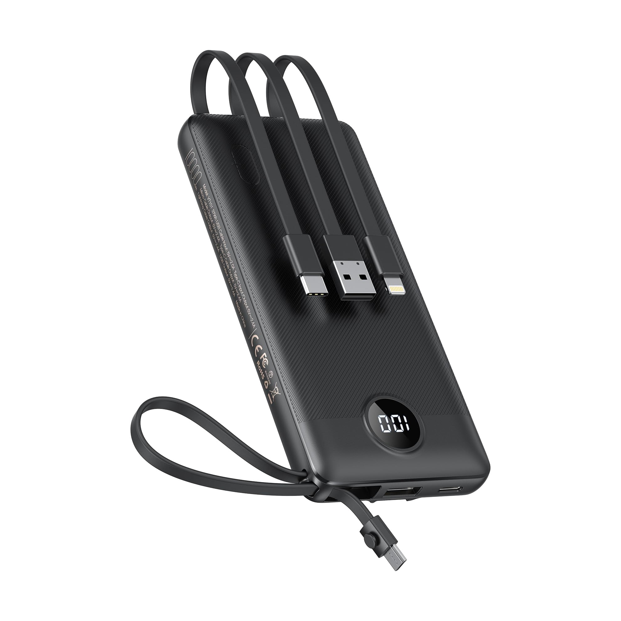 Power Bank Veektomx 10000mah Con Cables Integrados Para Iphone