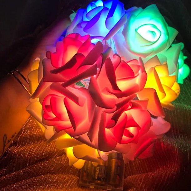 1pc, Rose Flower String Lights 20LEDs Battery Operated Artificial Bouquet Wedding Christmas Valentine Decoration Garland