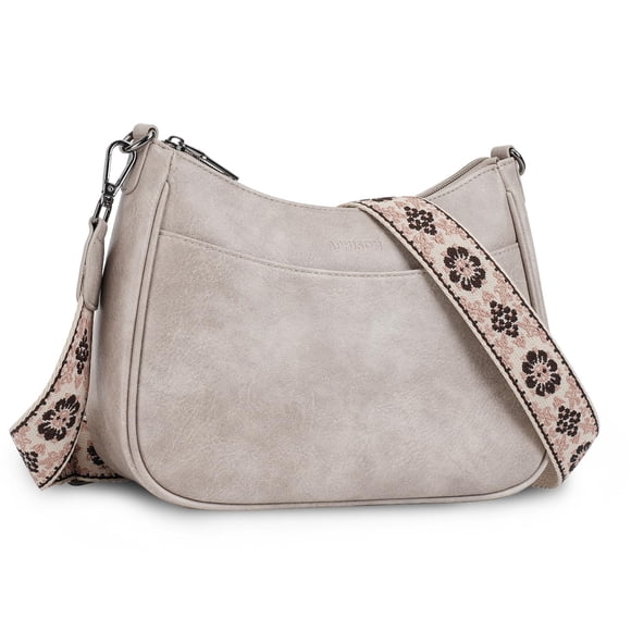 Bandolera Trendy De Piel Con Correa Ajustable Color Gris