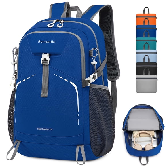 Mochila Bymontin de 45 L, liviana, plegable, azul
