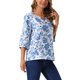 thumbnail image 4 of Blusa Floral Boho de Mujer INSPIRE CHIC Escote en V Manga 3/4 Túnica XL Azul, 4 of 6