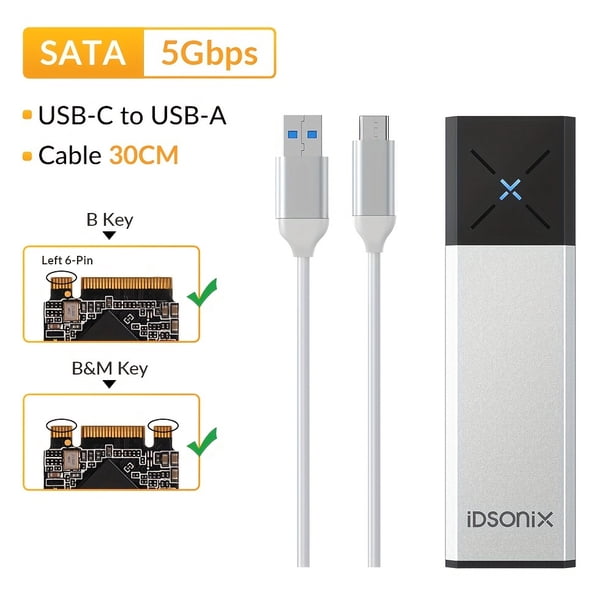 IDsonix NVMe SSD Enclosure M.2 SATA NVMe Dual Protocol Enclosure External SSD Case Type C Hard Drive Case Support M And M&B Key