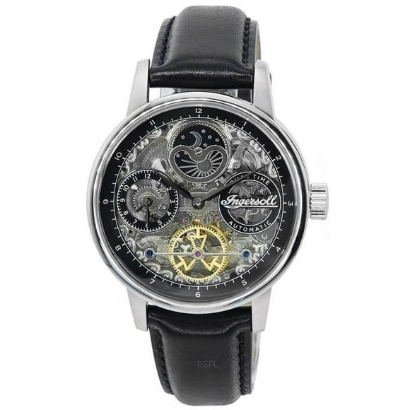 Reloj The Jazz Fase Lunar Correa De Cuero Esqueleto Esfera Plateada Automático I07701 Para Hombre