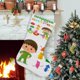 thumbnail image 1 of Charlie y las Formas Tema: Calcetines de Navidad, fino lino blanco para colgar en escaleras y chimenea, decoración navideña para el hogar, regalo de Navidad. 45cm × 32cm, 1 of 5