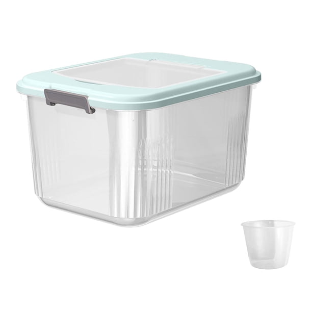 Contenedor de almacenamiento de arroz en grano, recipiente grande sellado para granos con taza medidora, contenedor de almacenamiento de arroz para , 75 KG azul