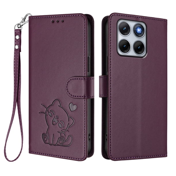 Motorola Edge 70 Fusion Funda Billetera con Estampado de Gato, Morado Oscuro