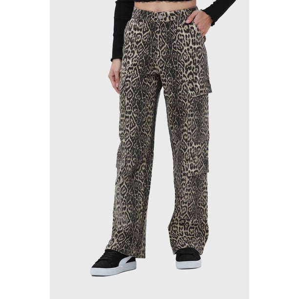Jeans Mujer Cargo Animal Calce Recto Café
