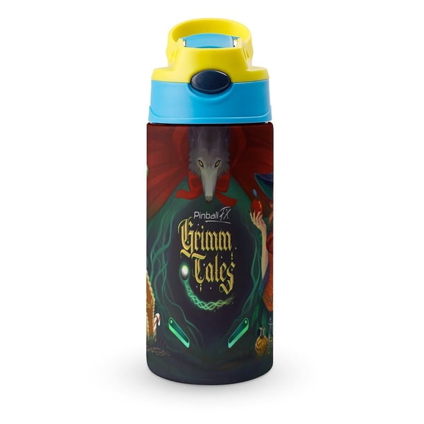 Clásicos de cuentos de hadas de Grimm Botella de Agua con Tapa Pop Top de Un Toque, Acero Inoxidable, a Prueba de Fugas, para Deportes, Botella Infantil azul 12 oz