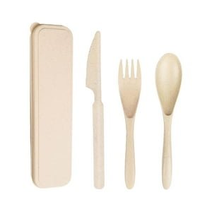 N-Ofertas - Set 3 Cubiertos Ecológico Portátil Camping Outdoor Beige