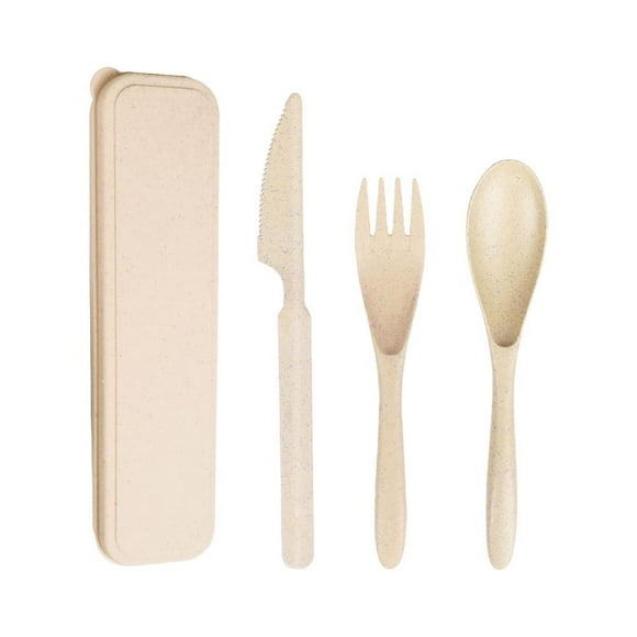 Set 3 Cubiertos Ecológico Portátil Camping Outdoor Beige