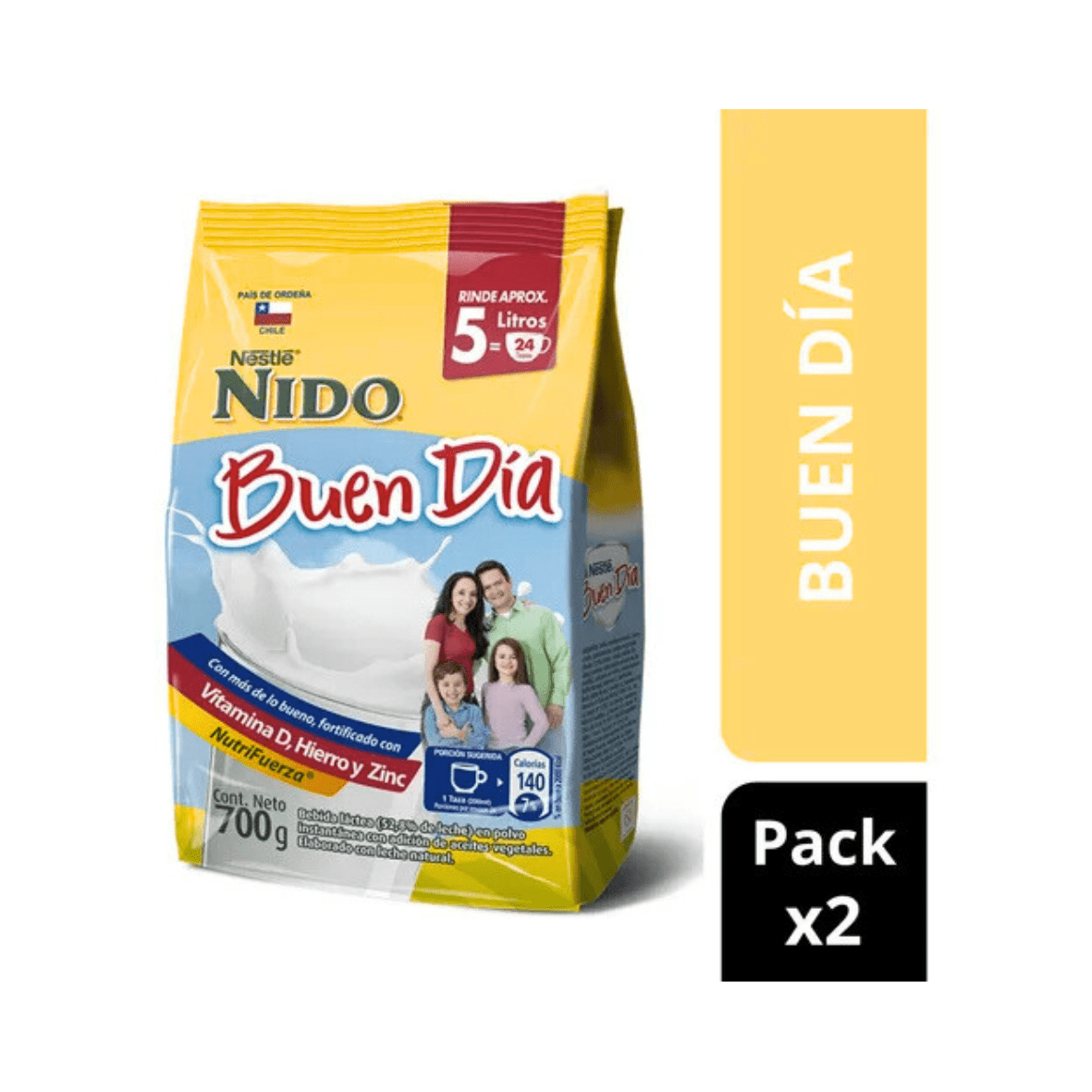 Pack Leche En Polvo Nido® Buen Día Bolsa 700g X2