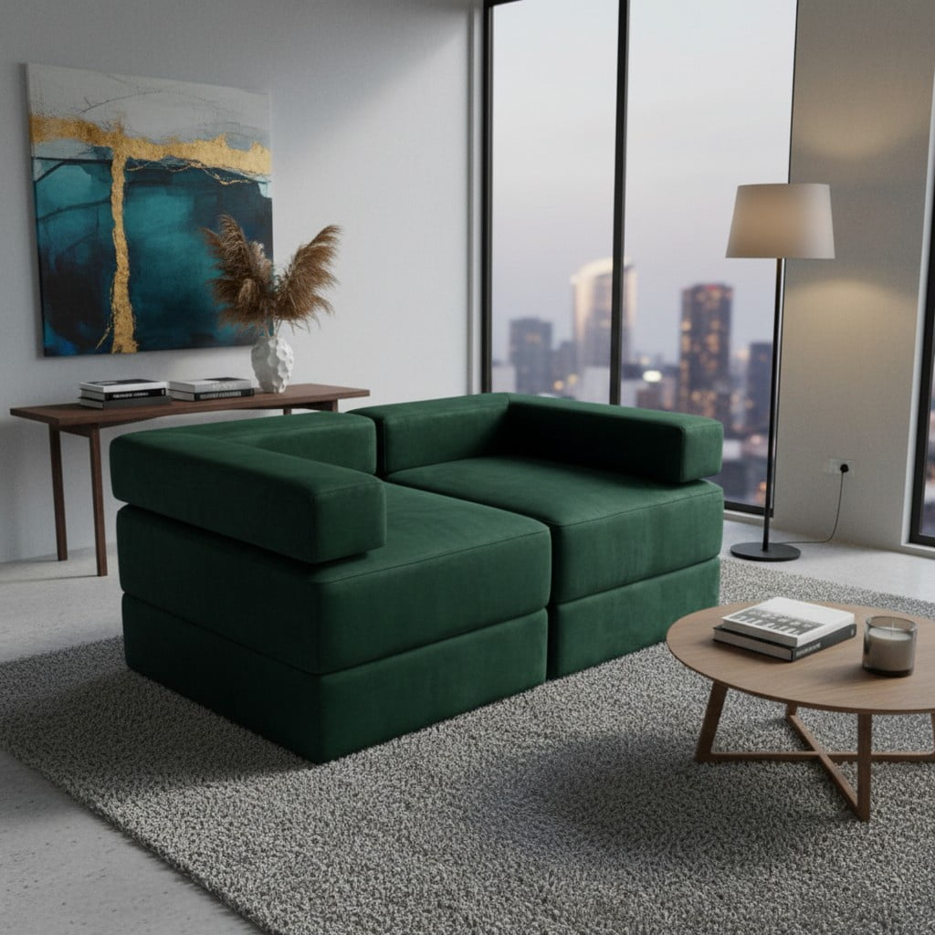 Diseños Valestrini - Sofa Cama Arkos Dos Cuerpos En Felpa Verde