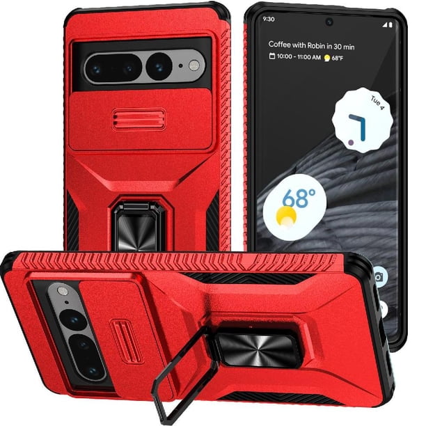 Funda Armada para Google Pixel 7 Pro con Tapa Deslizante y Soporte Magnético Giratorio Rojo
