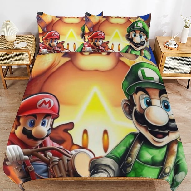 Super Mario 3-Piece Comforter Set for Bedroom Super Mario Bedding Set for Kids Adults Soft Microfiber Duvet Cover Set with Zipper Closure