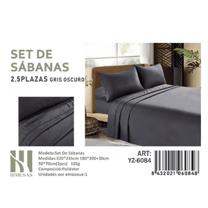 Todostore - Set De Sabanas King Gris Oscuro 200 Hilos + 2 Funda De Almohada