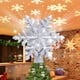 thumbnail image 2 of Topper del árbol de Navidad iluminado con luces de proyector de copos de nieve giratorias led incorporadas, topper del árbol hueco con enchufe de plata para el hogar interior, 2 of 3