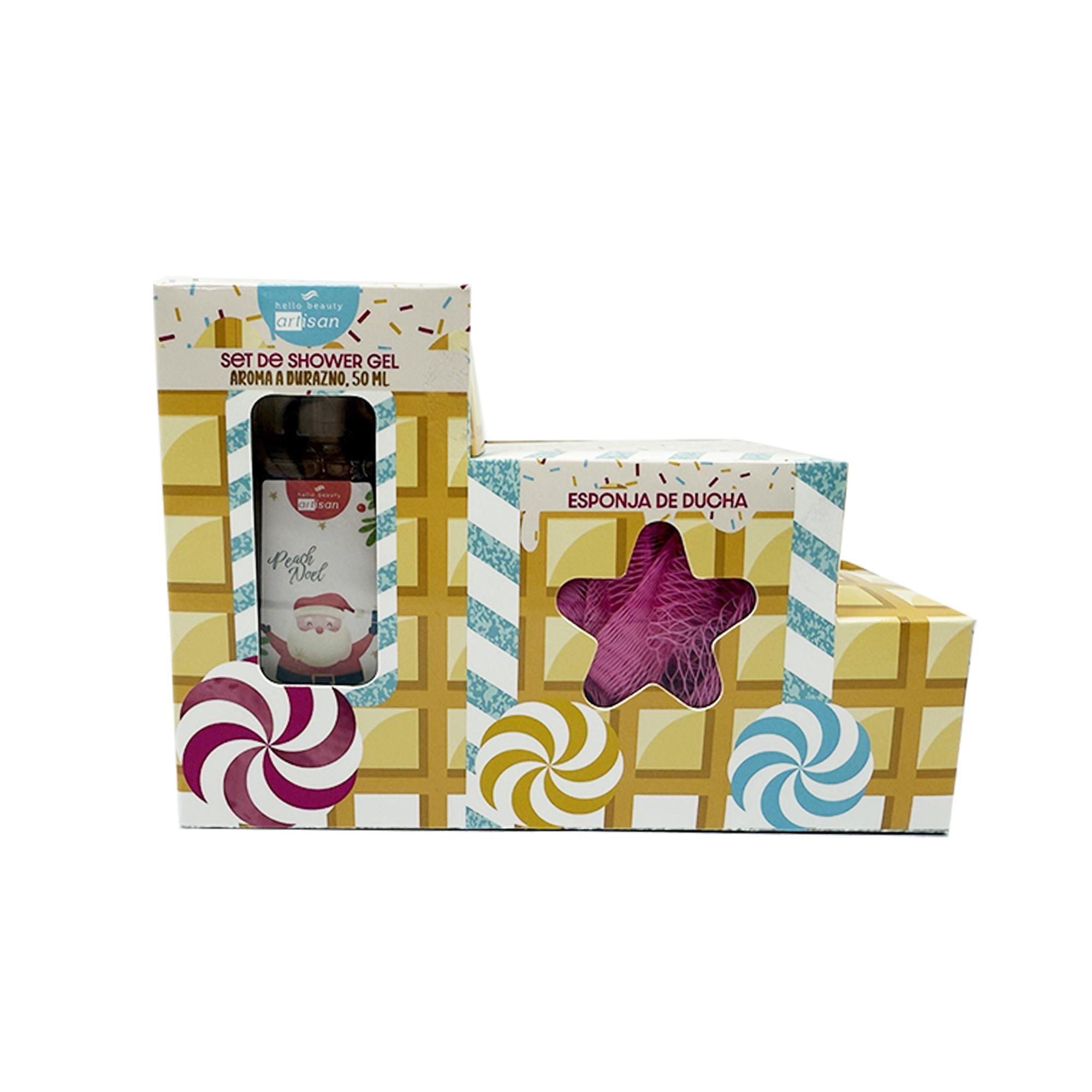 Set Trenecito Shower Gel Durazno Y Esponja De Baño 1 Un Hello Beauty